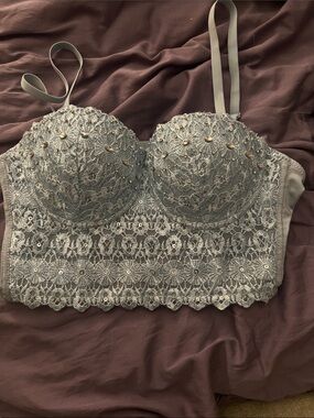 Windsor Light Gray Lace Bralette with Sequin Accents